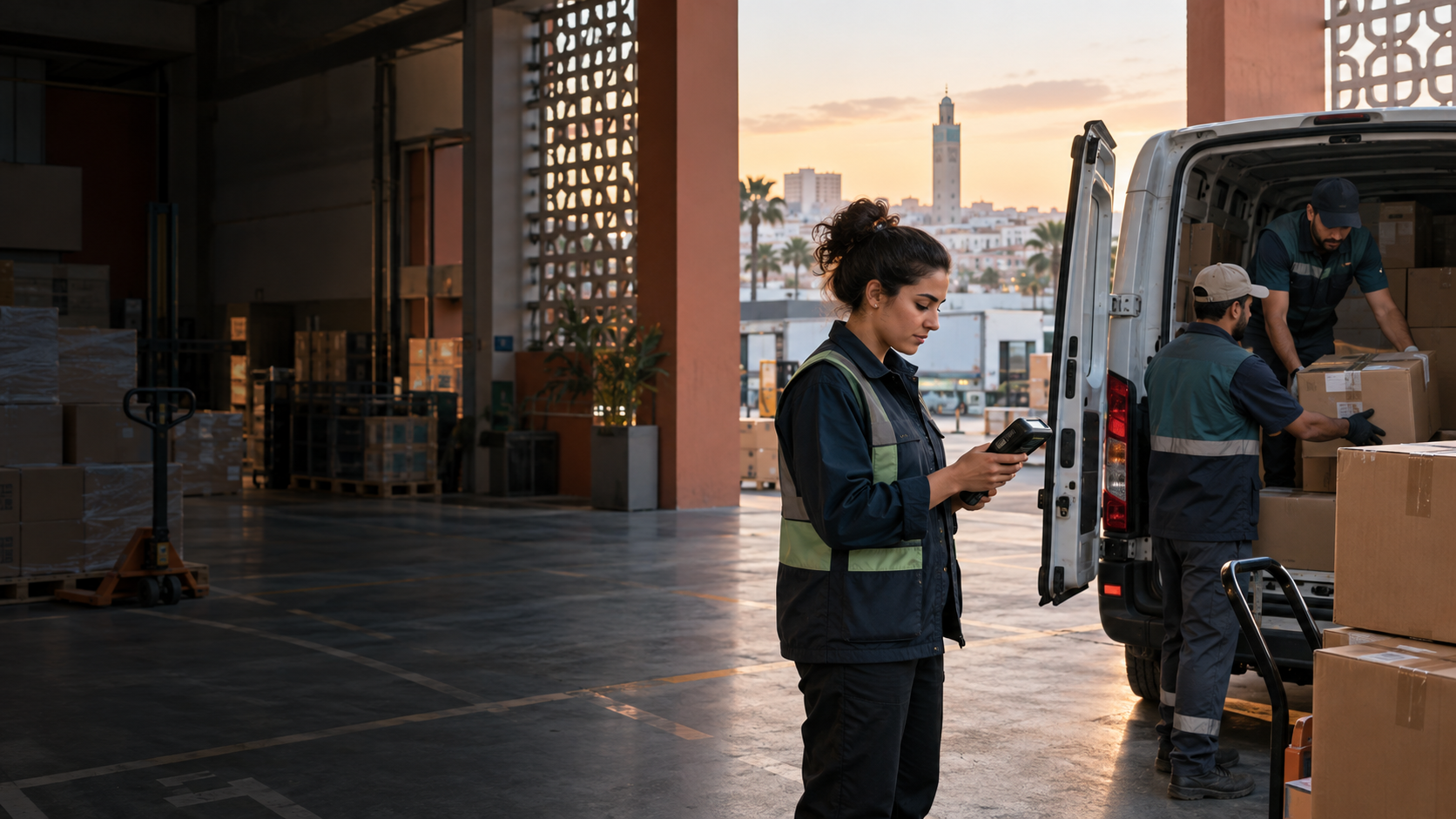 Équipe de livraison préparant des colis dans un centre logistique à Casablanca